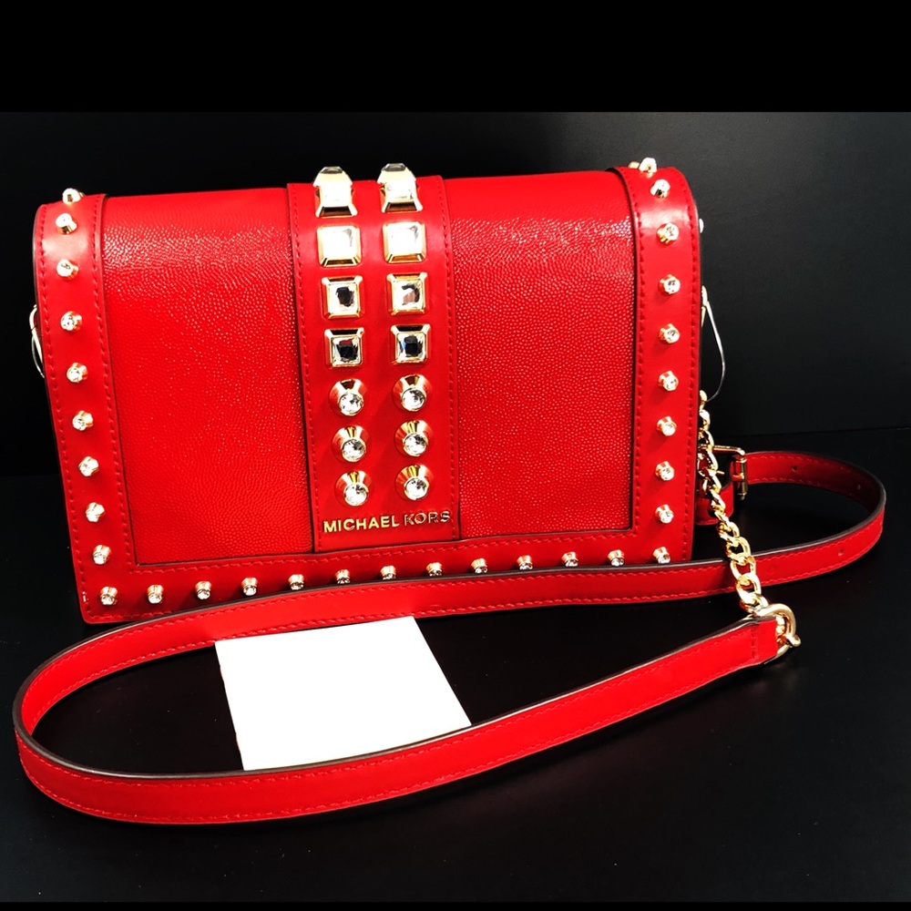 Michael Kors Red Full Flap Chain Crossbody Bag